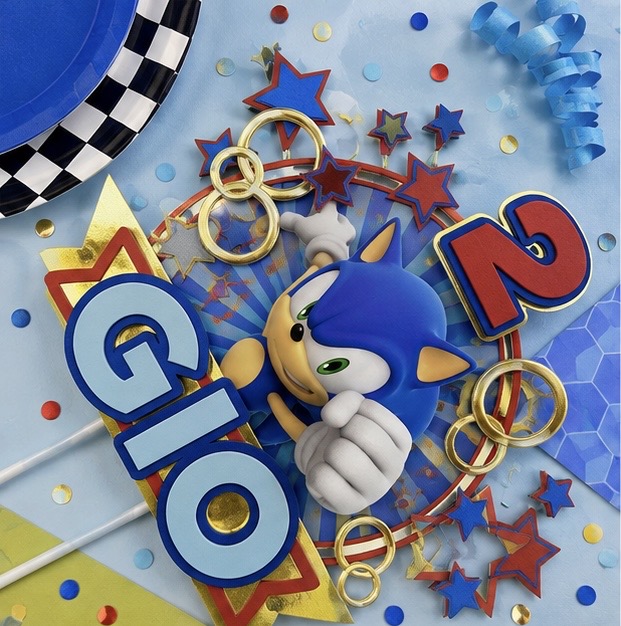 Custom layered Sonic birthday cake topper for Gio
